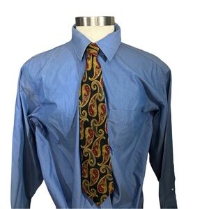 Kuppenheimer Black with Gold & Red Paisley Print 100% Silk Tie Necktie 58” L